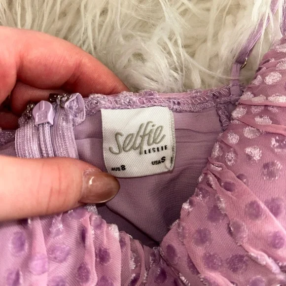 Purple Velvet Polka Dot Ruched Mini Dress - Picture 4 of 4